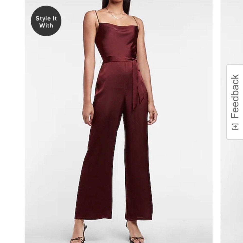 NWT Express Satin Belted Jumpsuit in Rust/Maroon Size XS